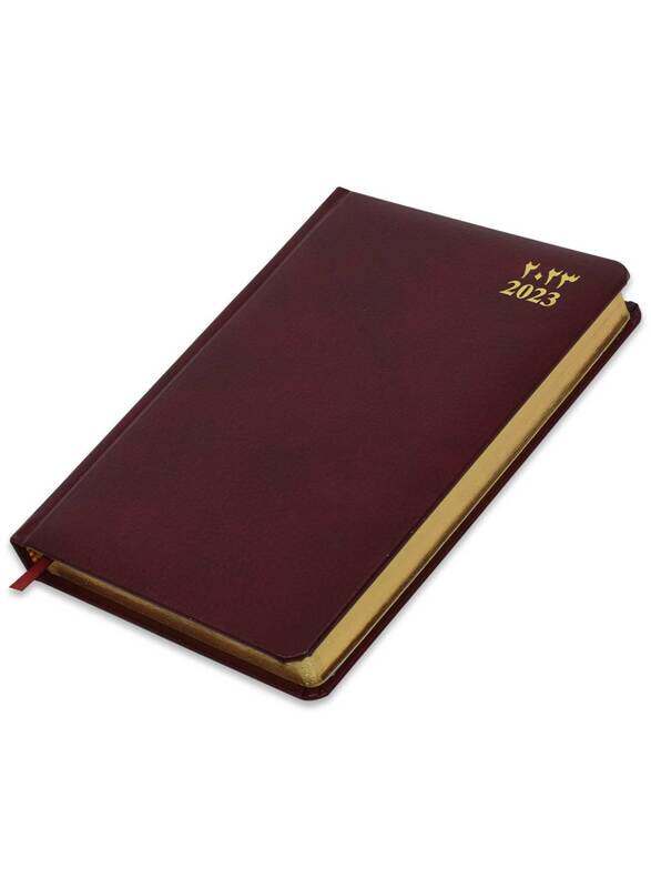 

FIS 2023 Arabic/English Golden Bonded Leather Diary, 384 Sheets, 70 GSM, A5 Size, FSDI26AEGB23MR, Maroon