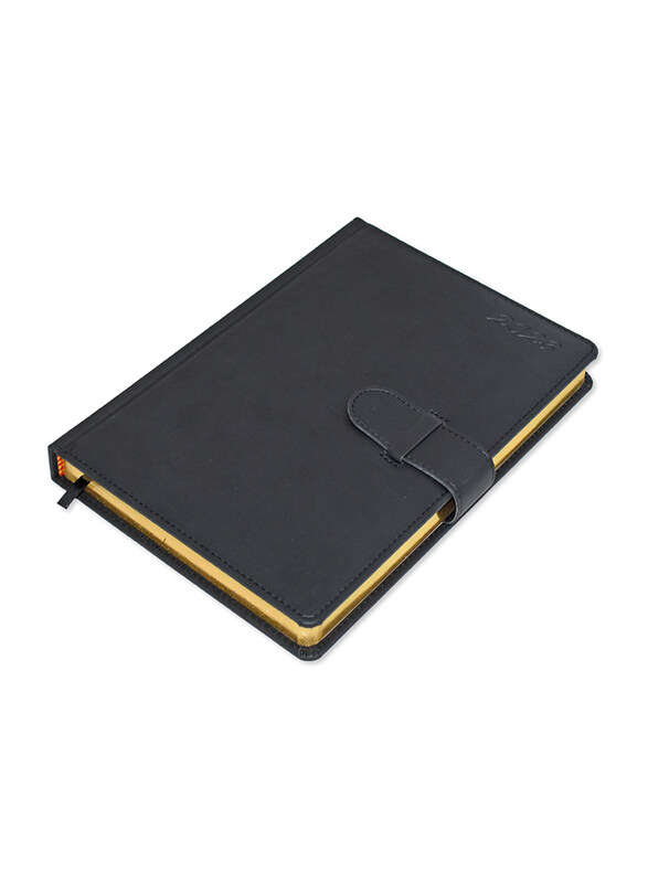 

FIS 2023 Italian PU Golden 1-Side Padded English Agenda Diary, 400 Sheets, 70 GSM, FSDI75EPG23BK, Black