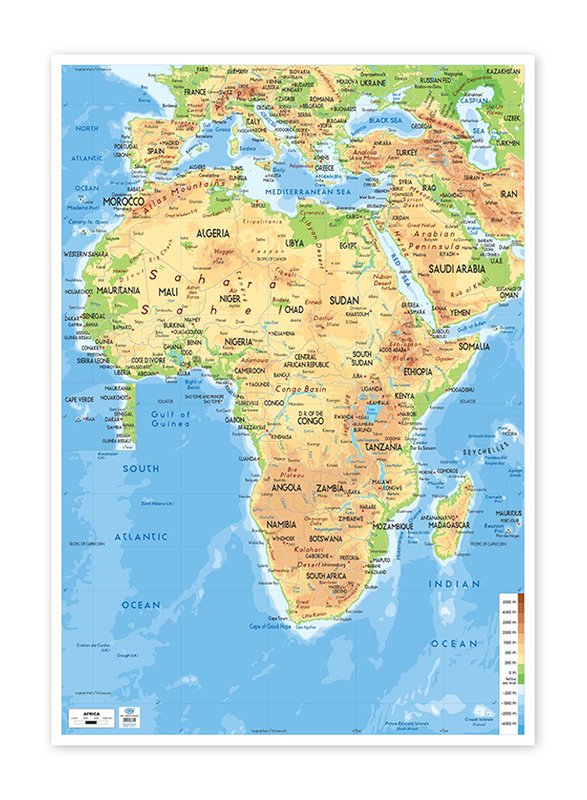 FIS Africa Wall Map with Glossy Lamination and English Language, Size 70 x 100 cm, FSMA70X100AFN, Multicolour