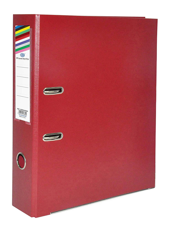 FIS PP Lever Arch File Folder with Slide-In Plate, 8cm, A4 Size, 50 Pieces, FSBF8A4PMR, Maroon