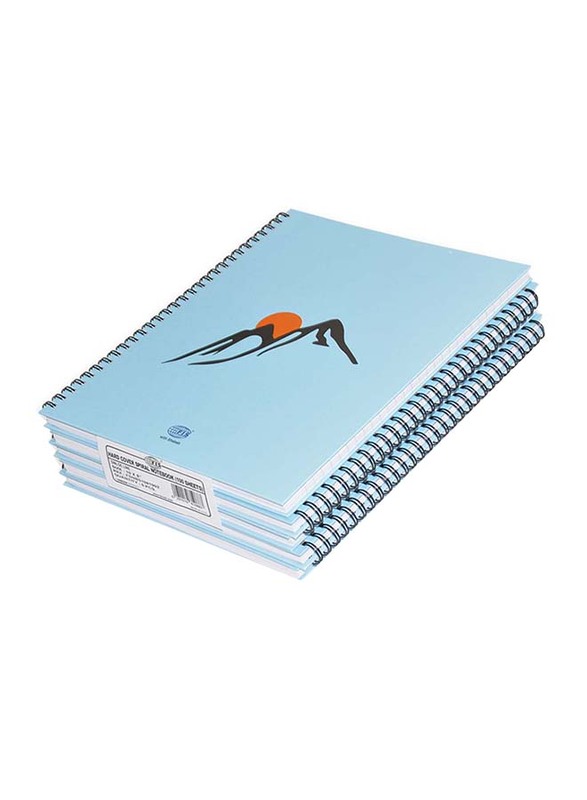 FIS Spiral Hard Cover Single Line Notebook Set, 5 x 100 Sheets, 10 x 8 inch, FSNBS1081902, Light Blue/Black/Orange