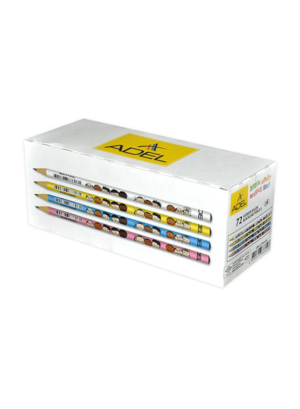 Adel 72-Piece Smiling Faces Blacklead Pencil Set, ALPE2061130614, White/Yellow/Blue/Pink