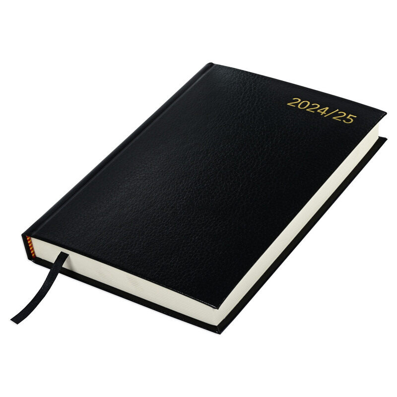 

FIS Academic Diary English 2024-2025 covered with German Bonded leather A5 size, Day To a Page, Black Color - FSDI15EBL2425BK.