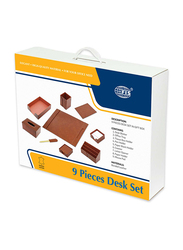 FIS Executive Desk Sets, Bonded Leather, 9 Pieces, FSDSEXB221BR, Brown