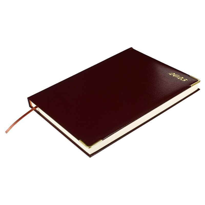 

FIS 2025 Executive Daily Diary, Bonded Leather Materials, 1 Side Padded Cover, Golden Corners, Size 195x260mm, English, 70gsm White Paper, Burgundy Co