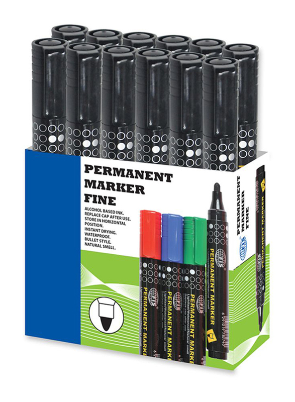 فيس مجموعة أقلام تحديد دائمة مكونة من 12 قطعة أسود