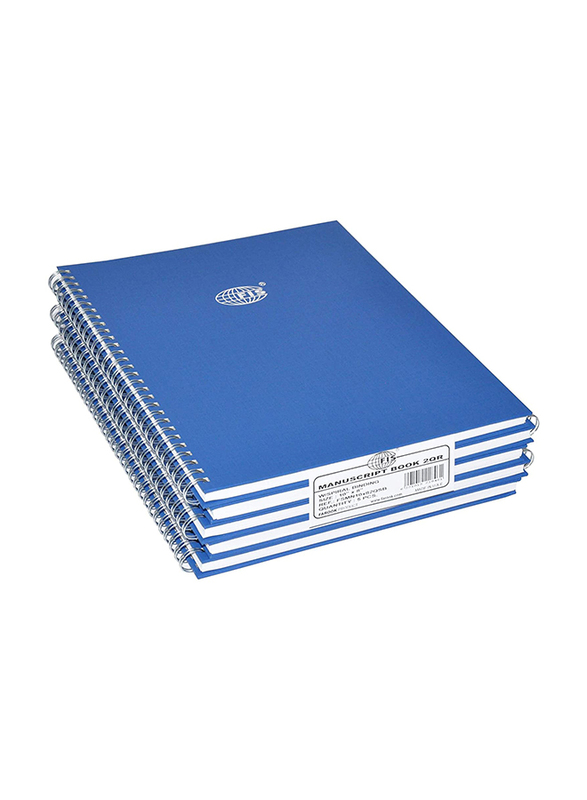 FIS Manuscript Notebook Set with Spiral Binding, 8mm Single Ruled, 2 Quire, 5 x 96 Sheets, 10 x 8 inch Size, FSMN10X82QSB, Blue