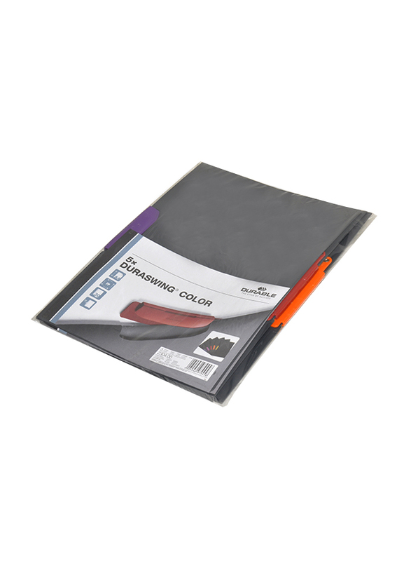 Durable 230400 Dura Swing Clamp Folder with Multicolour Clamp, 30 Sheets, A4 Size, 5 Piece, Anthracite Grey