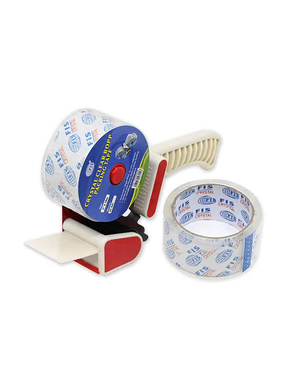 FIS Bopp Packing Tape with Dispenser, 2 Inches x 50 Meters, 45 Micron, FSTA2X50M, 2 Rolls, Clear