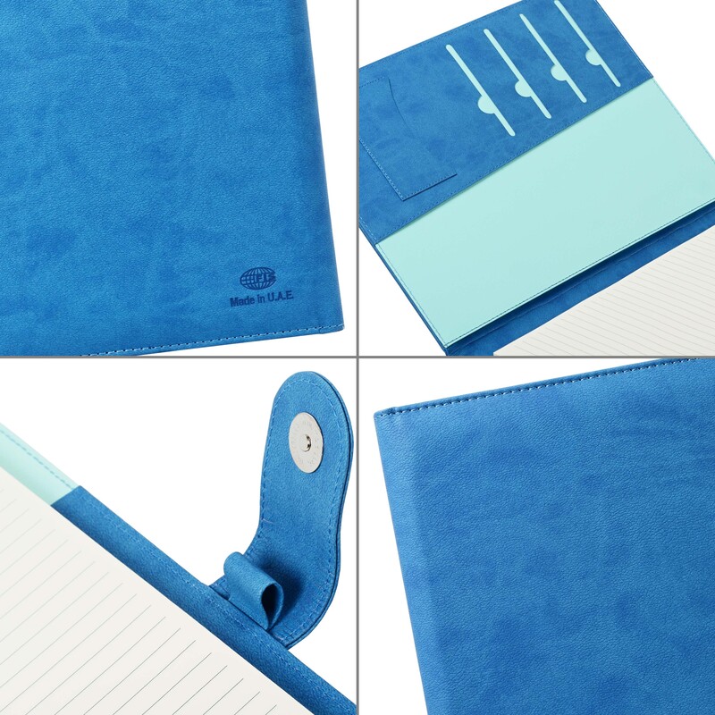 FIS Executive Folder, Italian PU Materials, Size (245x320mm), A4 Size Ivory Writing Pad, 2 Sides Sponge, Round Corner with Magnetic Lock, Blue Color-FSGT2535PURBL