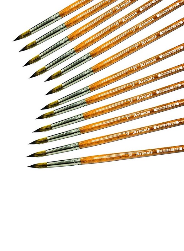 Artmate Round 12 Size Artist Brushes, JIABSx101r-12, 12 Pieces, Brown