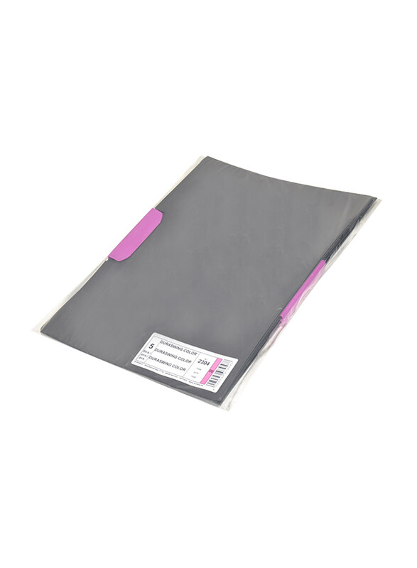 Durable 230408 Dura Swing Clip Folder with Pink Clip, 30 Sheets, A4 Size, 5 Piece, Anthracite Grey