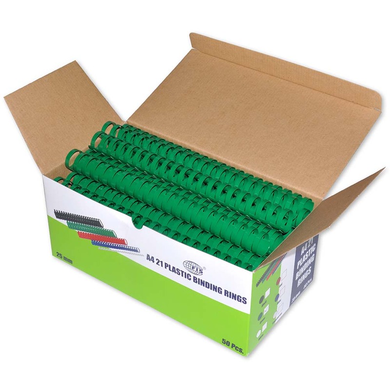 FIS 25mm Plastic Binding Rings with 220 Sheets Capacity, 50 Piece, FSBD25GR, Green