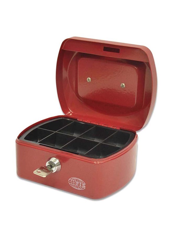 FIS Cash Box Steel with Key Lock, 152 x 115 x 80mm, 6 Inch Lock Size, FSCPTS0140RE, Red
