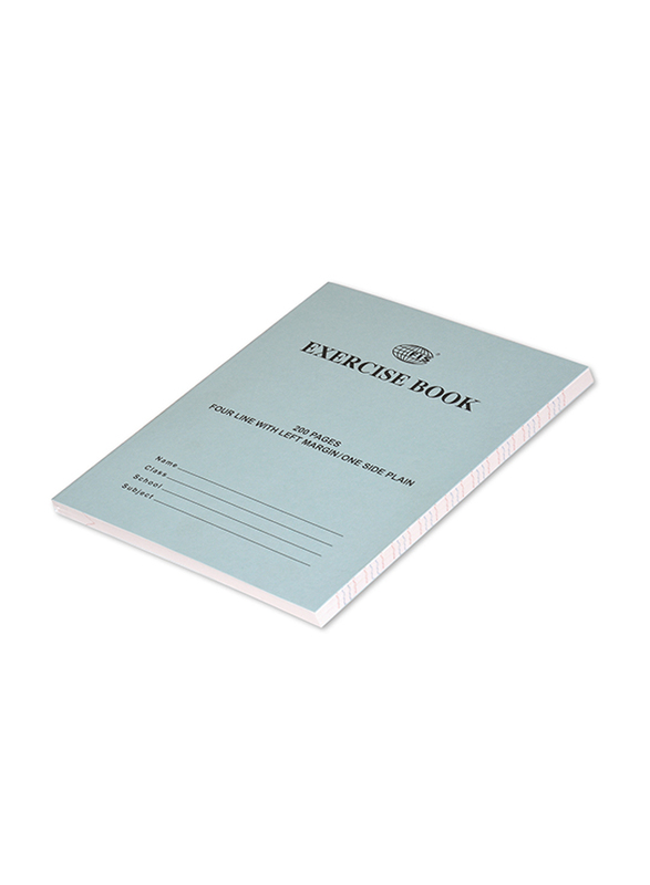 FIS Exercise Note Books, 4 Line with Left Margin & 1 Side Plain, 200 Pages, 6 Piece, FSEB4LP200N, Light Blue