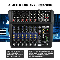 Alto ZMX122FX 8-Channel Analog Mixer, Black