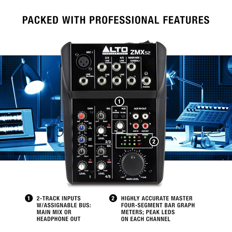 Alto ZMX52 Professional 5-Channel Compact Mixer, Black