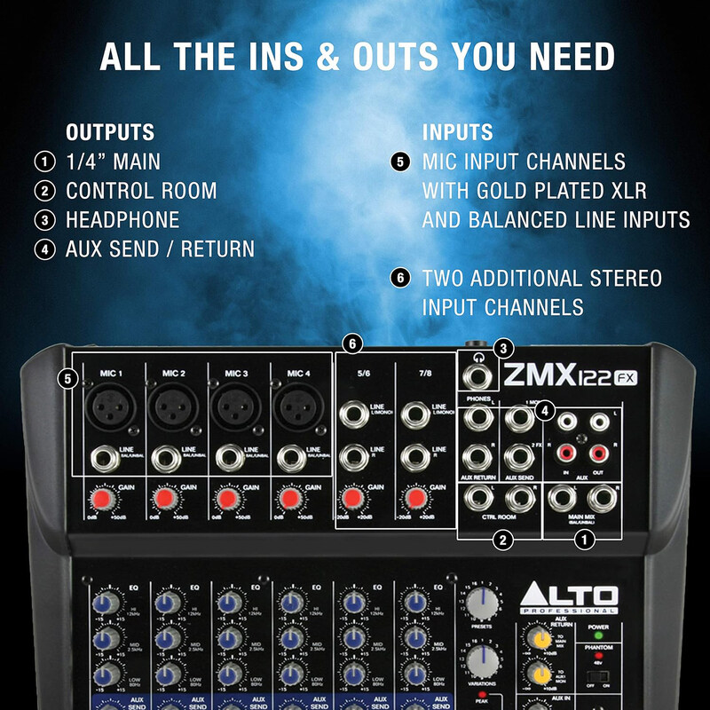 Alto ZMX122FX 8-Channel Analog Mixer, Black