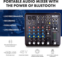 Alto TRUEMIX 600 6-Channel Compact Mixer with USB and Bluetooth, Black