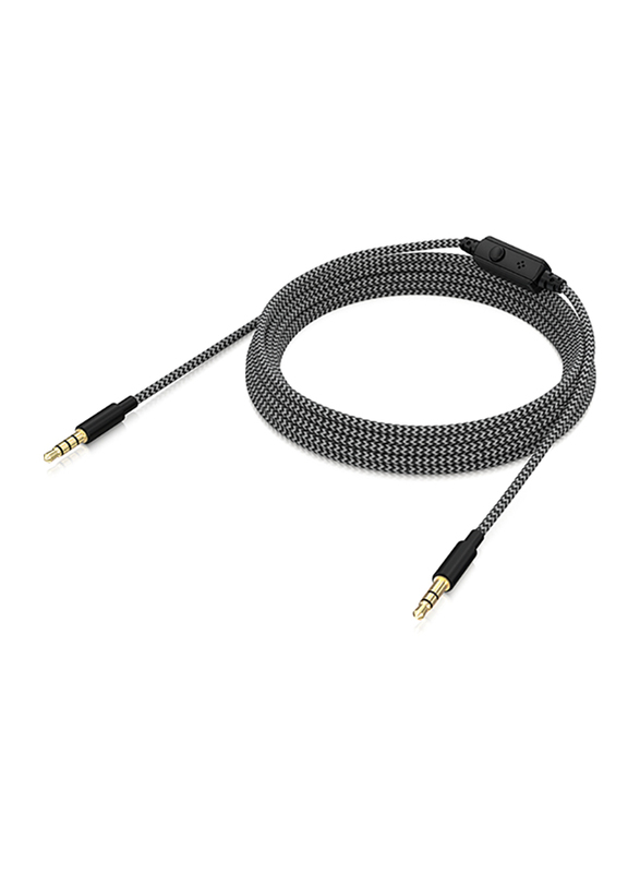 Behringer 2-Meter Premium Headphone Cable with Boom Microphone and In-Line Control, 3.5mm Jack to 3.5mm Jack Male Extension Cable, BC12, Black/White