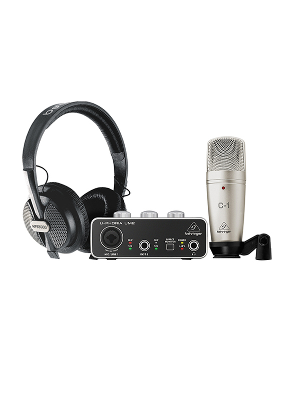 Behringer Complete Recording/Podcasting Bundle with USB Audio Interface, Condenser Microphone & Studio Headphones, U-PHORIA STUDIO, Silver/Black