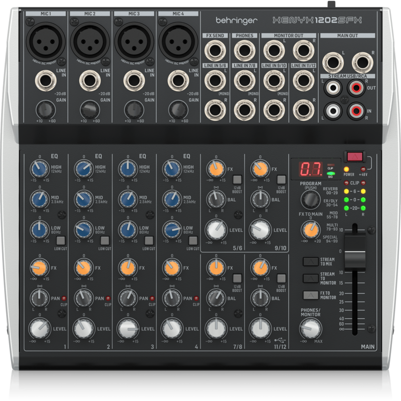 Behringer Mixer Audio 12 CH (4Mono & 4 Stereo) w/ FX Processor and USB Streaming Interface
