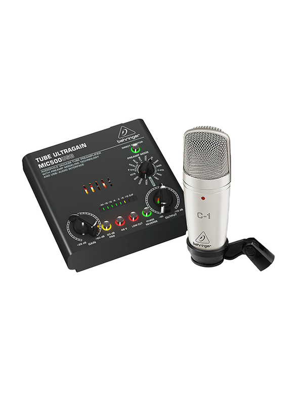 Behringer Complete Recording Bundle with Studio Condenser Mic, Tube Preamplifier with 16 Preamp Voicings and USB/Audio Interface, VOICE STUDIO, Silver/Black