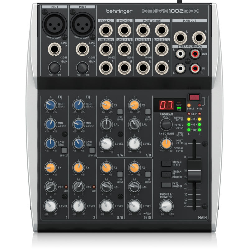 Behringer Mixer Audio 10 CH (2Mono & 4 Stereo) w/ FX Processor and USB Streaming Interface
