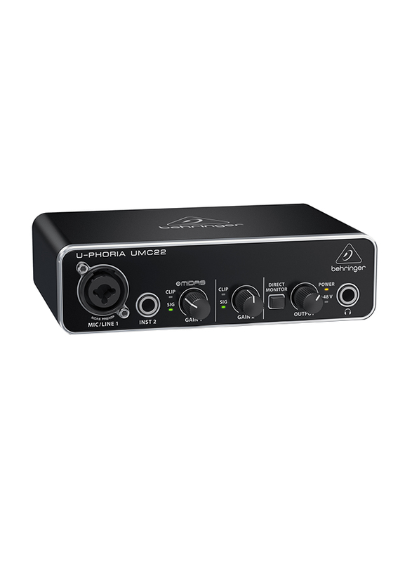 Behringer U-Phoria Audiophile 2x2 USB Audio Interface with Midas Mic Preamplifier, UMC22, Black