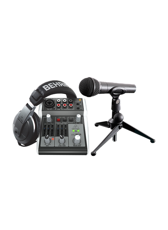 Behringer Complete Bundle with USB Mixer, Microphone, Headphones and More, PODCASTUDIO 2 USB, Multicolour