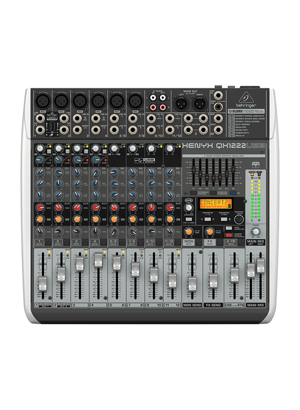 Behringer Premium 16-Input 2/2-Bus Mixer with XENYX Mic Preamps and Compressors, Klark Teknik Multi-FX Processor, Wireless Option and USB/Audio Interface, QX1222USB, White/Black