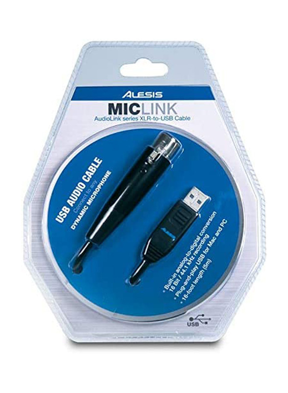 Alesis 5-Meter Miclink XLR-USB Cable, USB Type A to XLR for Mac & PC, Black