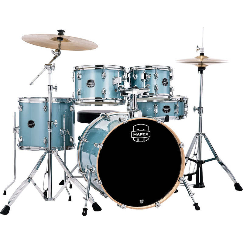 MAPEX Mapex Venus 5 pc Fusion Drum Set including Cymbal and Throne, Aqua Blue Sparkle