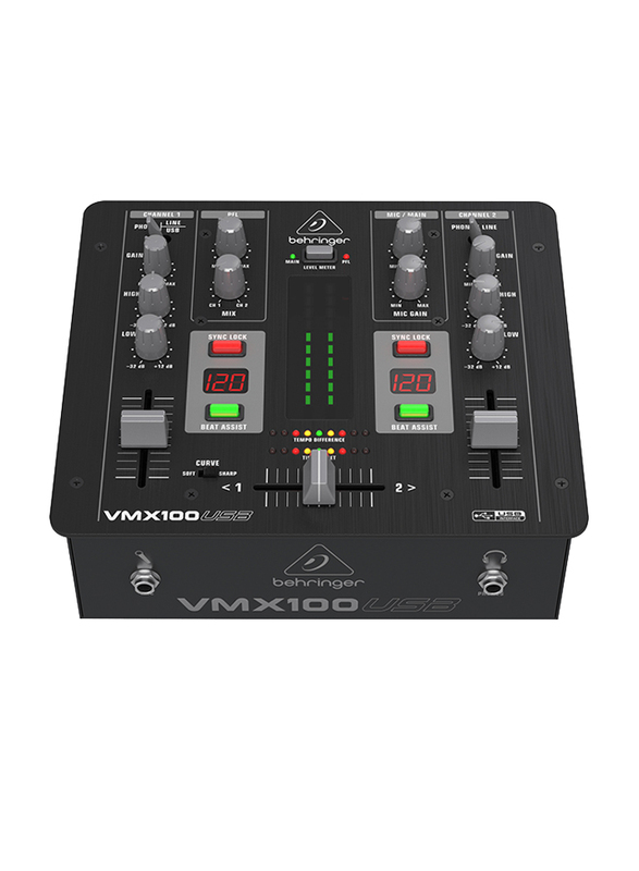 Behringer Professional 2-Channel DJ Mixer with USB/Audio Interface, BPM Counter and VCA Control, VMX100USB, Black