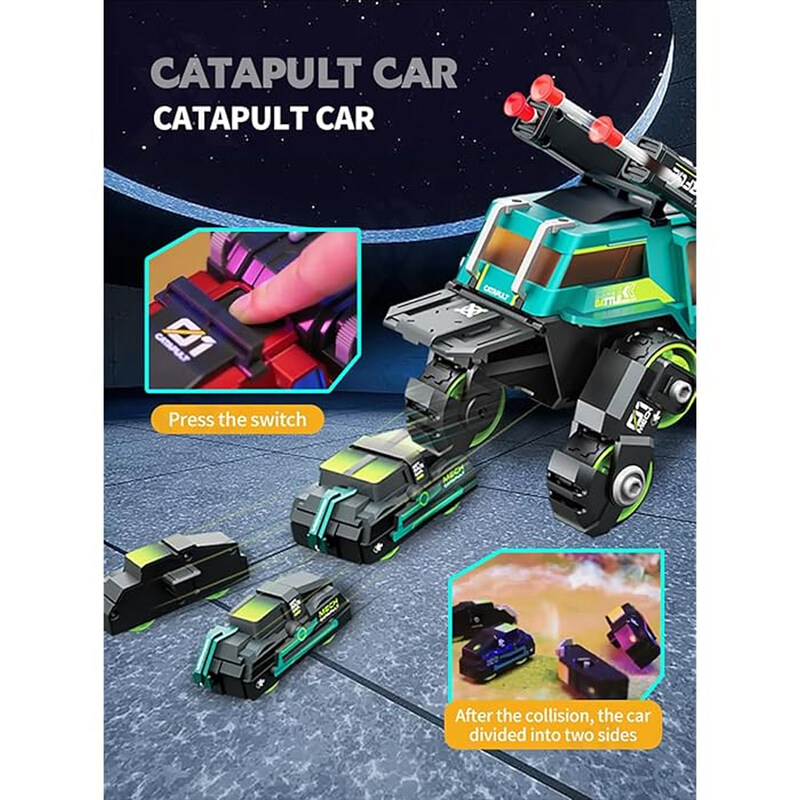 1:24 Diecast Ejection 3 IN 1 Chariot with Gun, Light & Music - Assorted Colors for Ages 3+