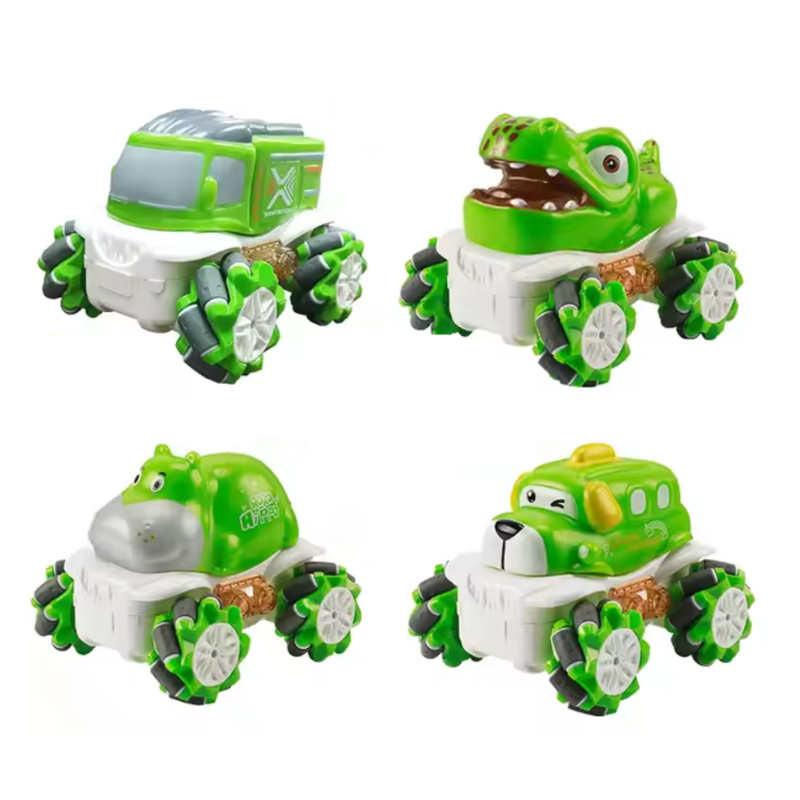 

STEM 1:36 2.4G Anti-frequency Nine Way Light Vinyl Cartoon Side-shift Stunt Car Green Color- 1PC Style May Vary