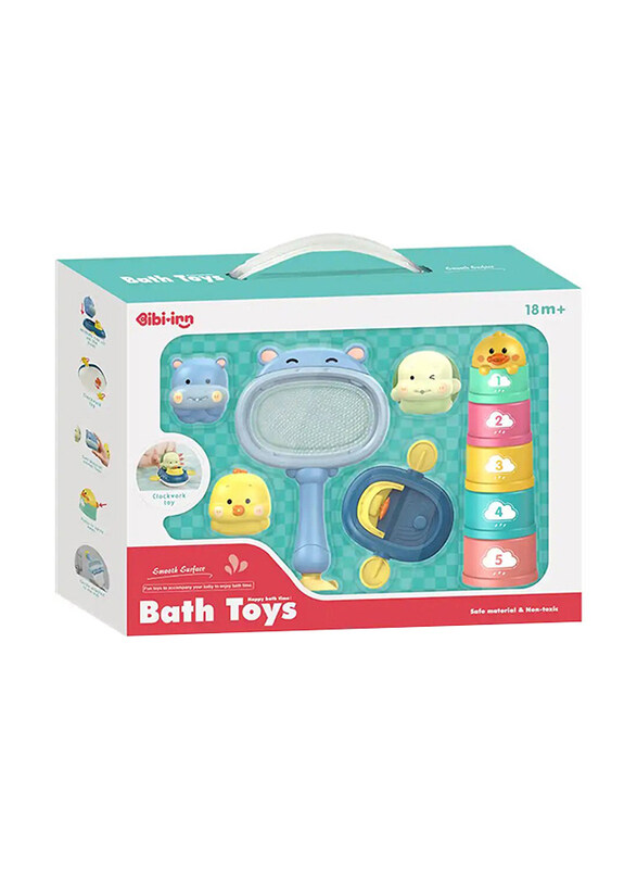 

IBI-IRN 6-Piece Hippo Lo Lo Fun + Rubber Boat + Jenga Fun Bath Toy Set, Multicolour