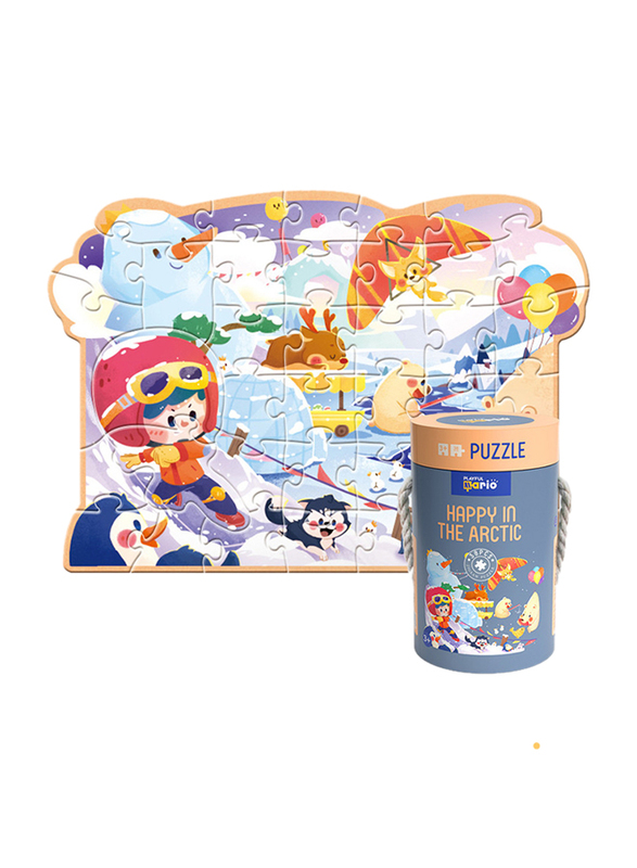 Playful Mario 38-Piece Happy in the Arctic Puzzle: Explore the Frozen Wonderland with Educational Puzzle in Large Cylinder Box