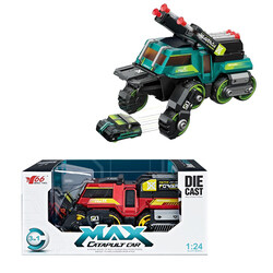 1:24 Diecast Ejection 3 IN 1 Chariot with Gun, Light & Music - Assorted Colors for Ages 3+