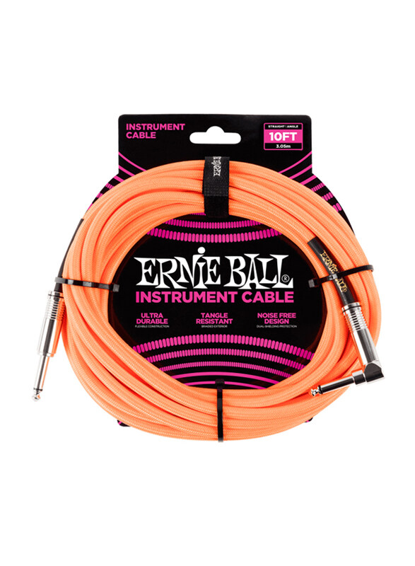 

Ernie Ball 10-Feet Braided Straight/Angle Instrument Cable, P06079, Neon Orange