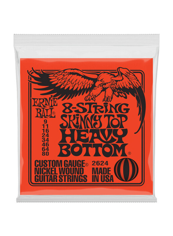 

Ernie Ball 8-String Skinny Top Heavy Bottom Nickel Wound Electric Guitar String, 9-80 Gauge, P02624, Orange