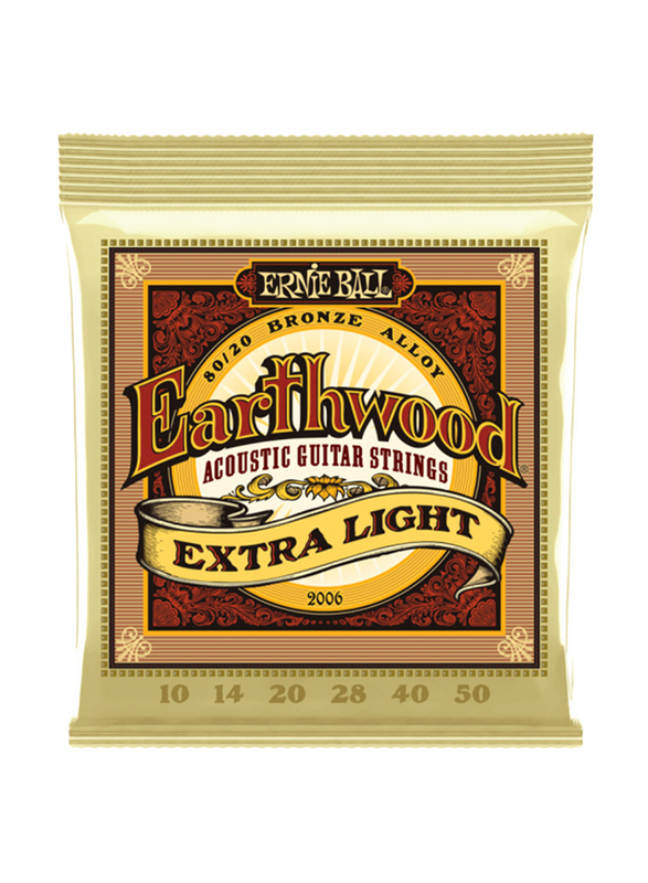 

Ernie Ball Earthwood Extra Light 80/20 Bronze Acoustic Guitar Strings, 10-50 Gauge, P02006, Multicolour