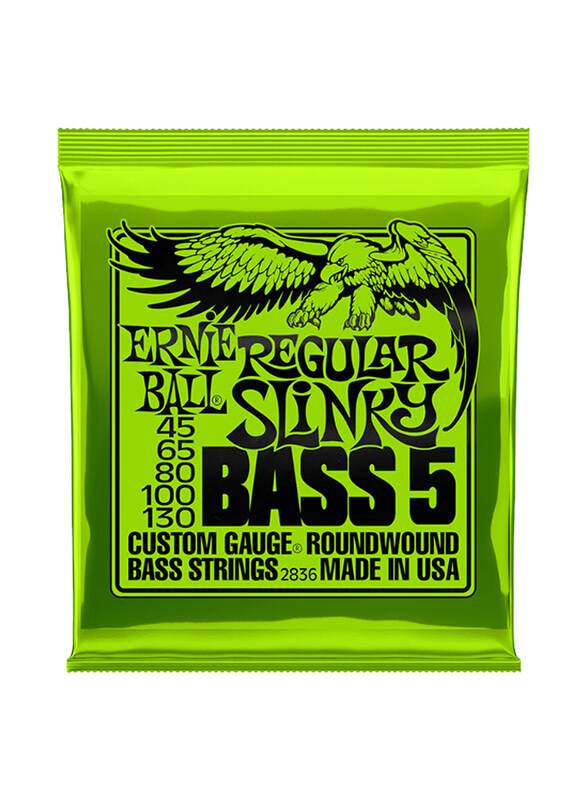 

Ernie Ball Regular Slinky 5-String Nickel Wound Electric Bass Strings, 45-130 Gauge, P02836, Green/Black
