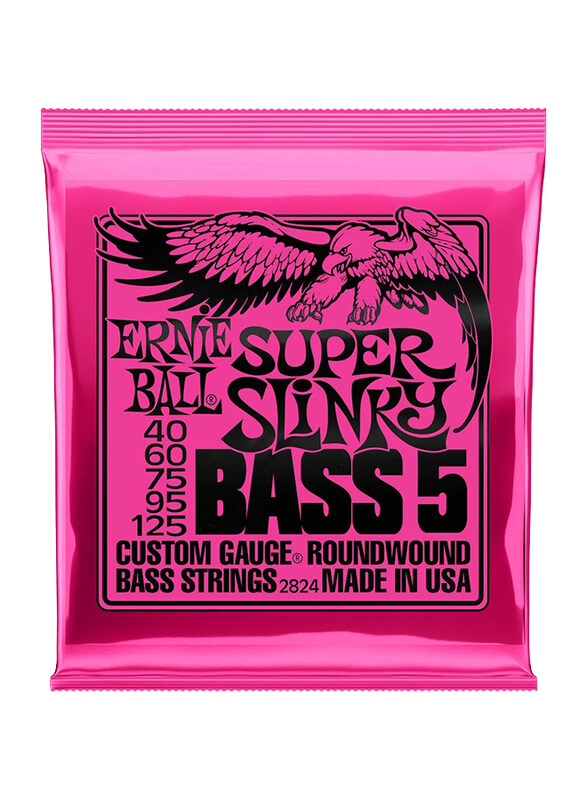 

Ernie Ball Super Slinky 5-String Nickel Wound Electric Bass Strings, 40-125 Gauge, P02824, Pink/Black