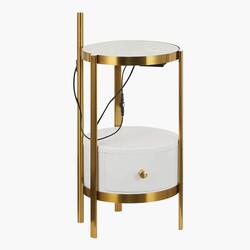 Sleek Fusion: Arched Metal and Marble Floor Lamp with Integrated Side Table