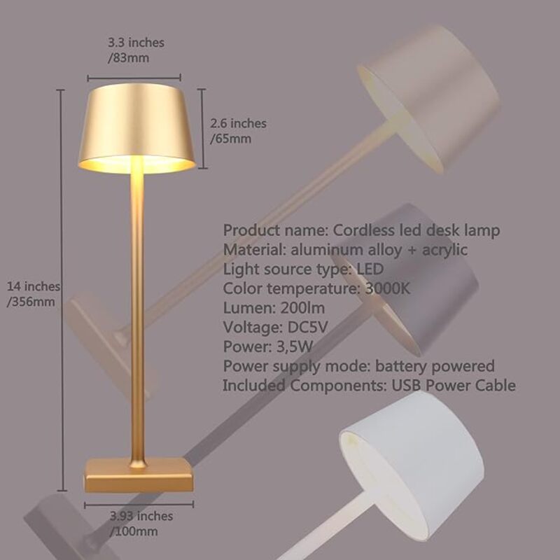 Cordless Battery Operated  Table Lamp Night Lamp Golden