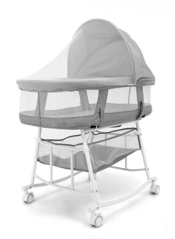 3-in-1 Portable Baby Sleeper Rocking Cradle Bed, Baby Sleeper Crib with Storage Basket ,Easy Carry Bassinet with Breathable Net Mattress Grey colour