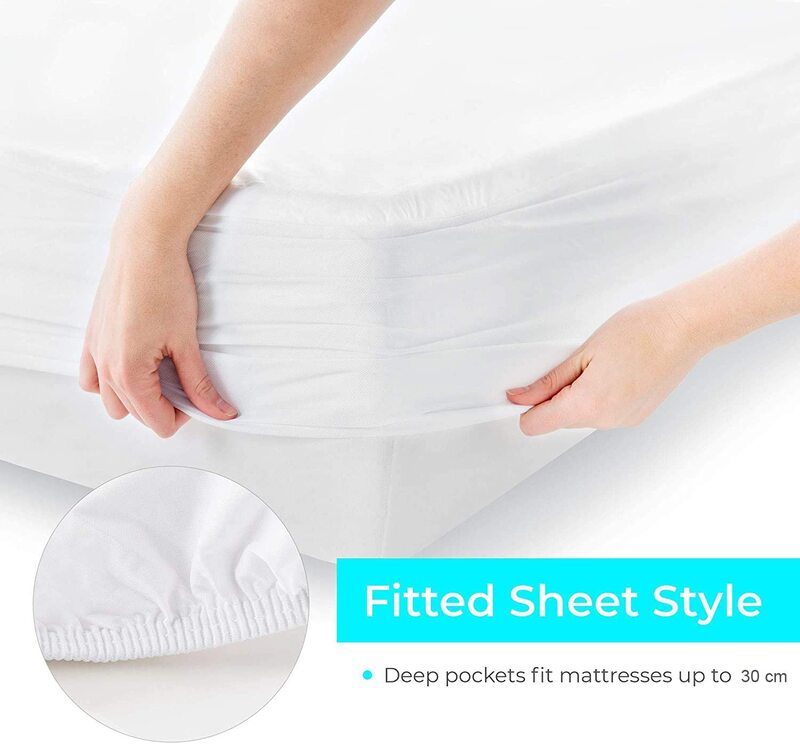 HOCC Premium Waterproof Mattress Protector Queen Plus Size with Patterns, Breathable, Soft, Noiseless Fitted Sheet with 30CM Deep Pocket- 180x200cm