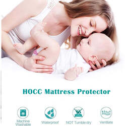 HOCC Premium Waterproof Mattress Protector Full Size with Patterns, Breathable, Soft, Noiseless Fitted Sheet with 30CM Deep Pocket- 150x200cm