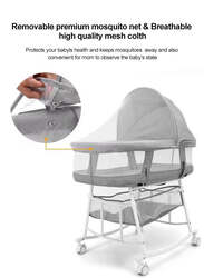 3-in-1 Portable Baby Sleeper Rocking Cradle Bed, Baby Sleeper Crib with Storage Basket ,Easy Carry Bassinet with Breathable Net Mattress Grey colour